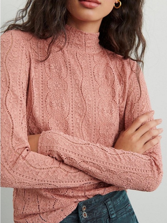 Anthropologie Tops - Anthropologie Dusty Rose Lace Mock-Neck Blouse
